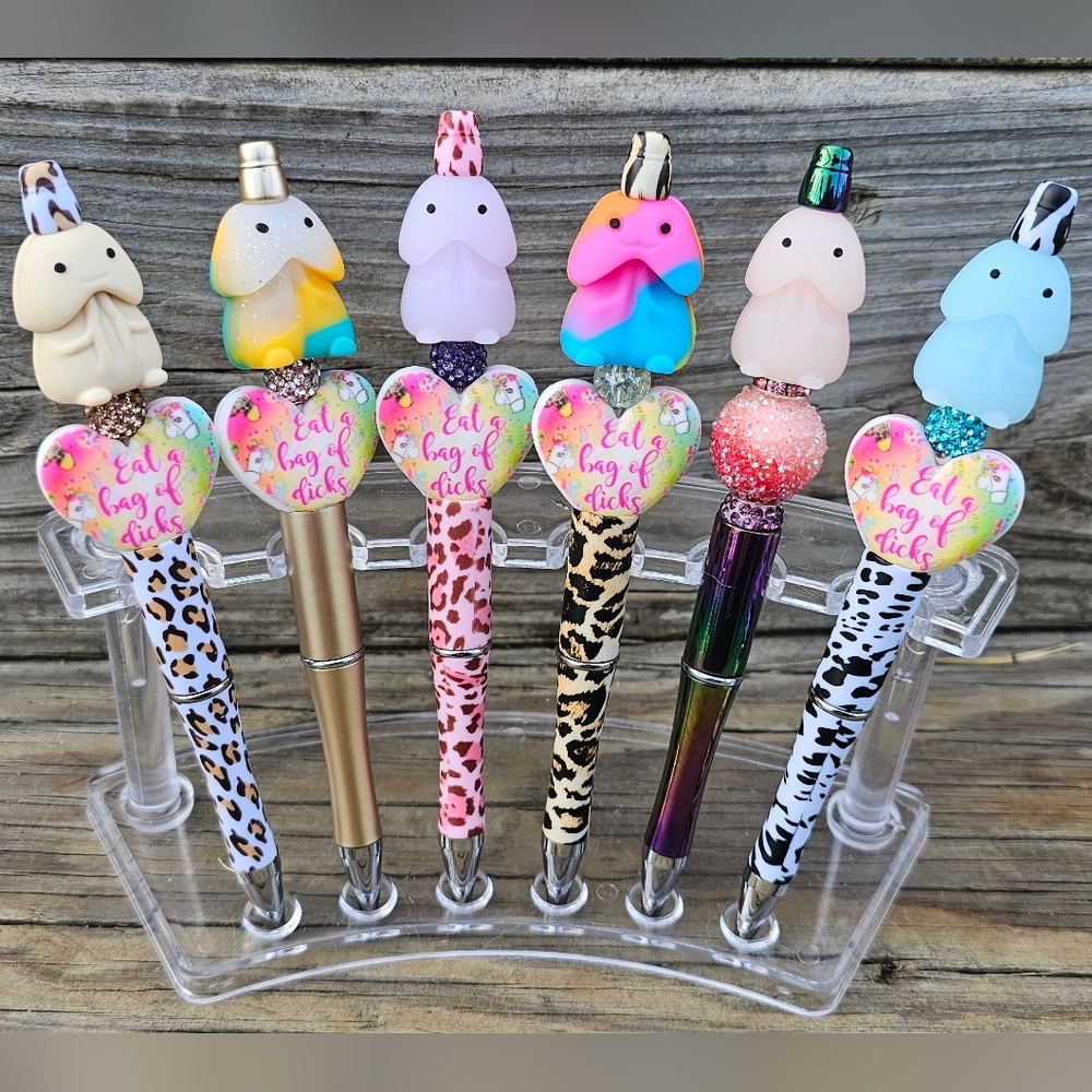 BEADED ANIMAL PRINT EAT A BAG OF DI#KS PEN (1).with Refill And Pen Sleeve - Picture 2 of 7